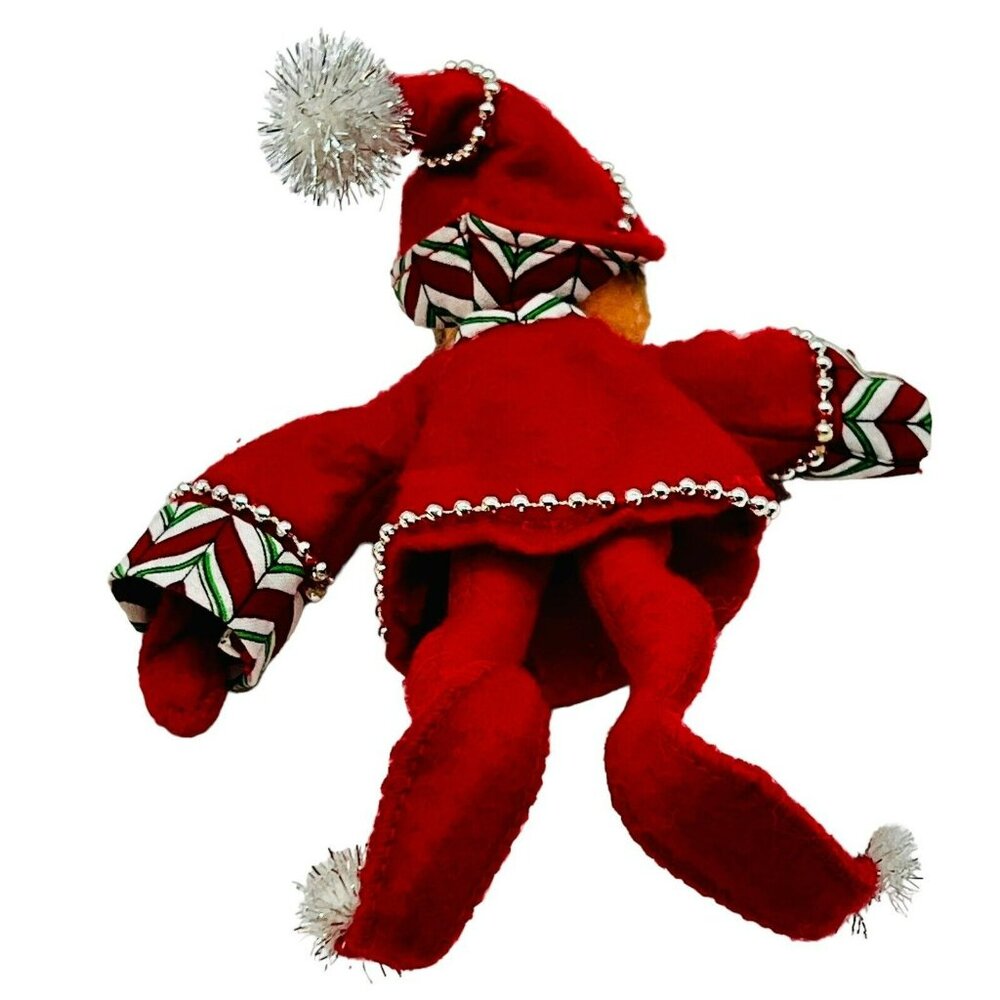 Annalee Green Red Elf Christmas Pair 2008 Silver Trim Open Eyes Mouth 7 inch - Picture 4 of 13
